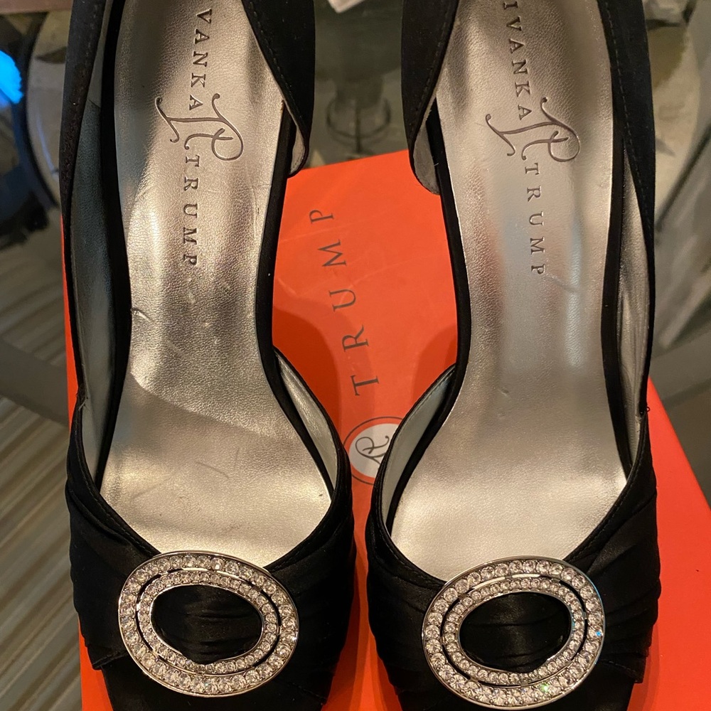 Ivanka Trump Black Women's Peeptoe heels with Rhinestone Buckle